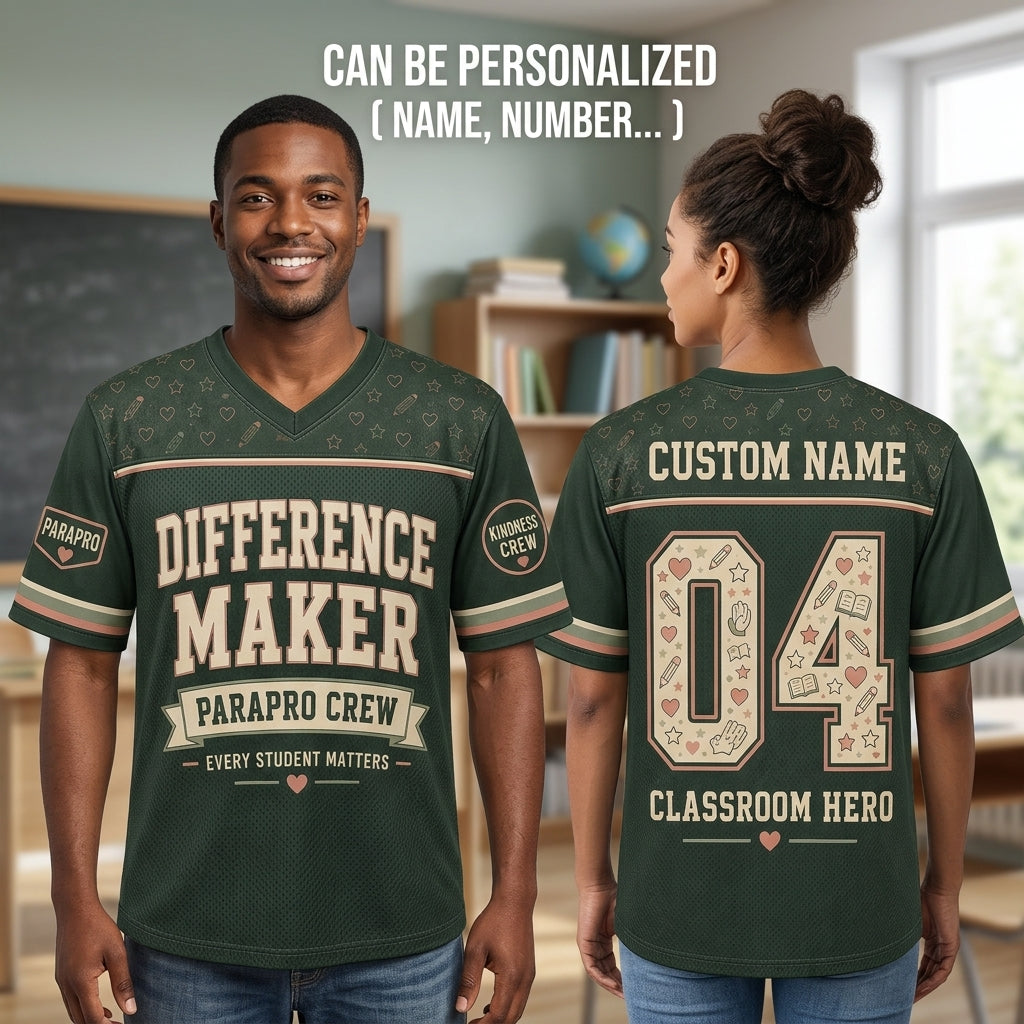 Personalized Parapro Crew Football Jersey - Custom Name Teacher Appreciation Difference Maker Mesh Shirt