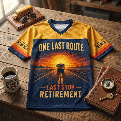 Personalized School Bus Driver Retirement Football Jersey - Custom Name & Number - One Last Route Gift