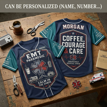 Personalized EMT Paramedic Baseball Jersey - Custom Name Emergency Medical Crew Gift for First Responders