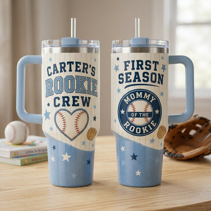 Personalized Baseball Mom 40oz Tumbler with Handle - Custom Name Rookie Crew First Season Gift