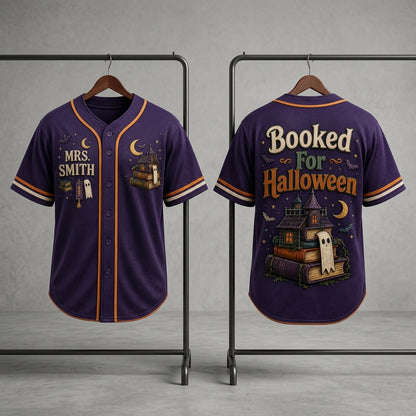 Personalized Booked For Halloween Baseball Jersey - Custom Name Spooky Bookworm Teacher Gift