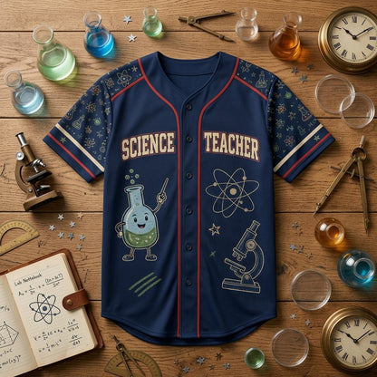 Personalized Science Teacher Baseball Jersey - Custom Lab Squad Team Shirt for STEM Educators
