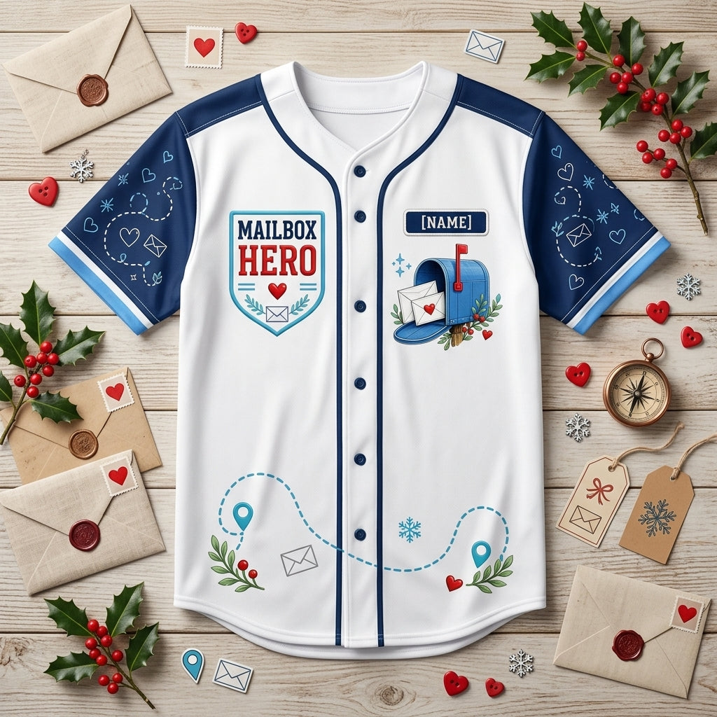 Personalized Mailbox Hero Baseball Jersey - Custom Name Postal Worker Gift - Delivering Smiles Mail Carrier Shirt - baseball jersey product view 4