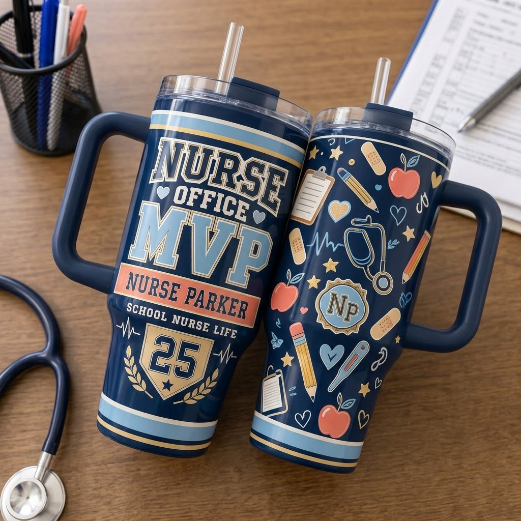 Personalized School Nurse MVP 40oz Tumbler with Handle - Custom Name Healthcare Gift