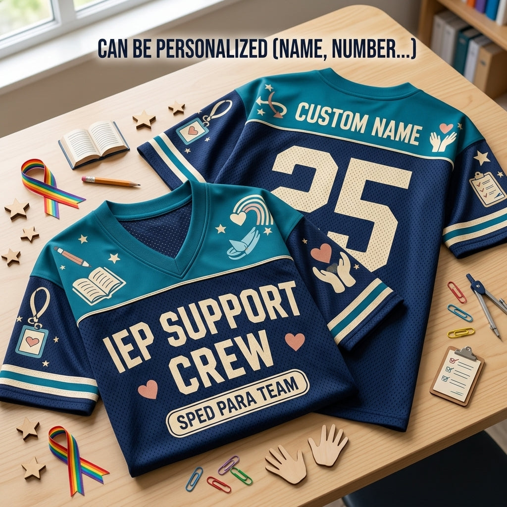 Personalized IEP Support Crew SPED Para Team Football Jersey - Custom Name & Number Teacher Gift - football jersey product view 2