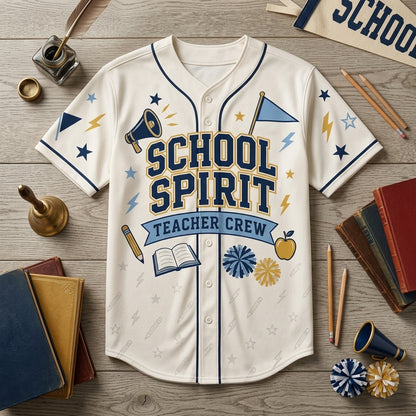 Personalized School Spirit Teacher Crew Baseball Jersey - Custom Name Back Educator Gift