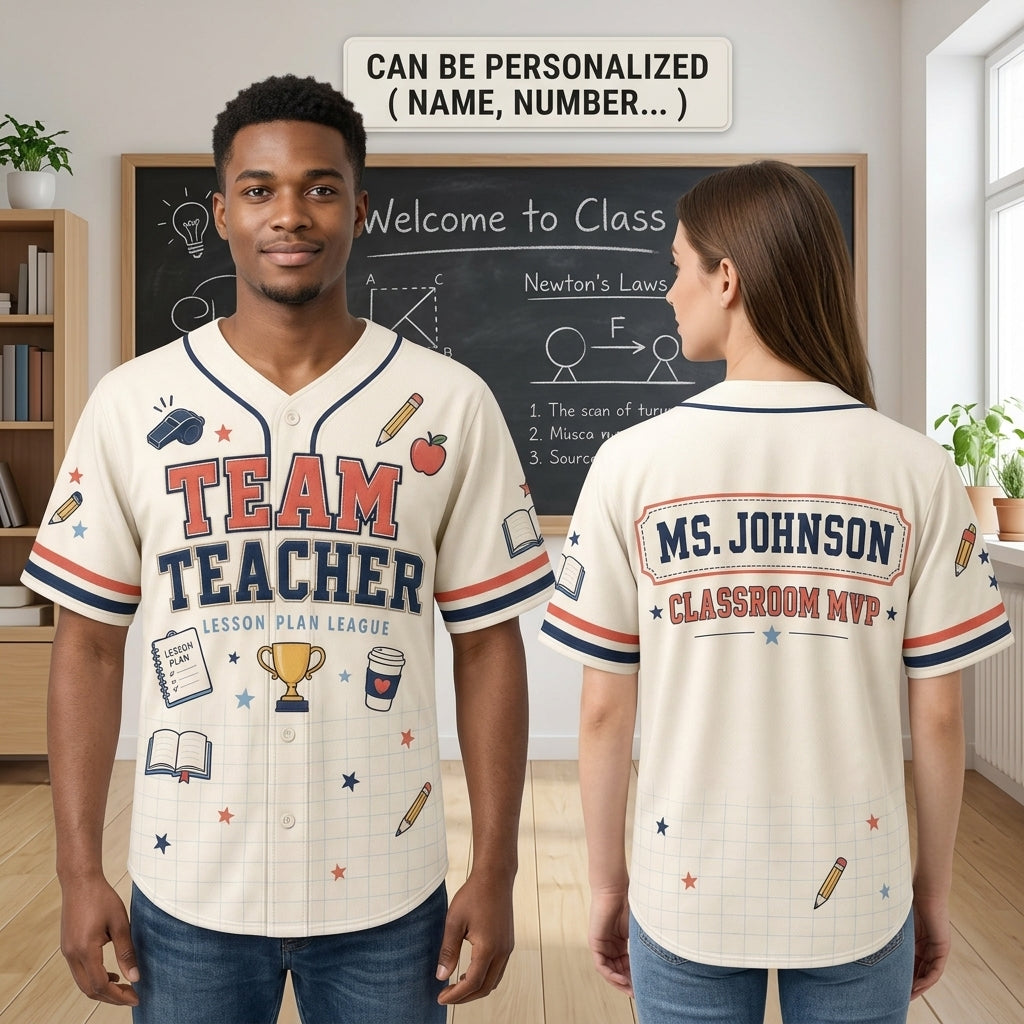 Personalized Team Teacher Baseball Jersey - Custom Classroom MVP Name Jersey Gift
