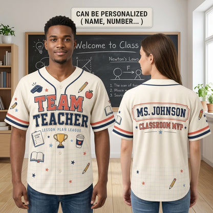 Personalized Team Teacher Baseball Jersey - Custom Classroom MVP Name Jersey Gift