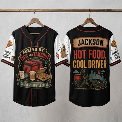 Personalized Delivery Driver Baseball Jersey - Custom Name Fueled By Tips and Takeout Courier Apparel