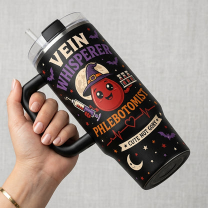 Personalized Vein Whisperer Phlebotomist 40oz Tumbler with Handle - Cute Not Gory Gift for Nurses & Lab Techs
