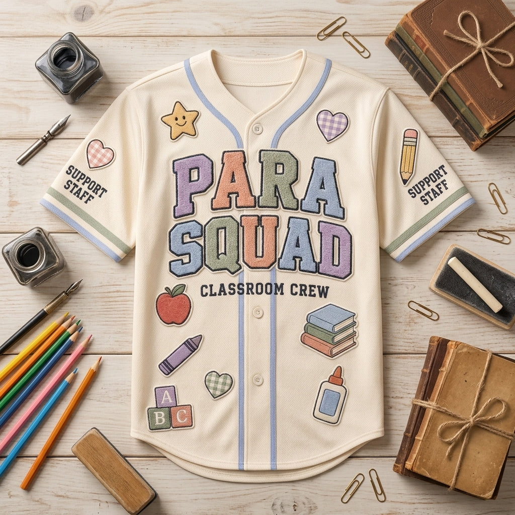 Personalized Para Squad Baseball Jersey - Custom Name & Number Teacher Classroom Crew Shirt - School Support Staff Gift