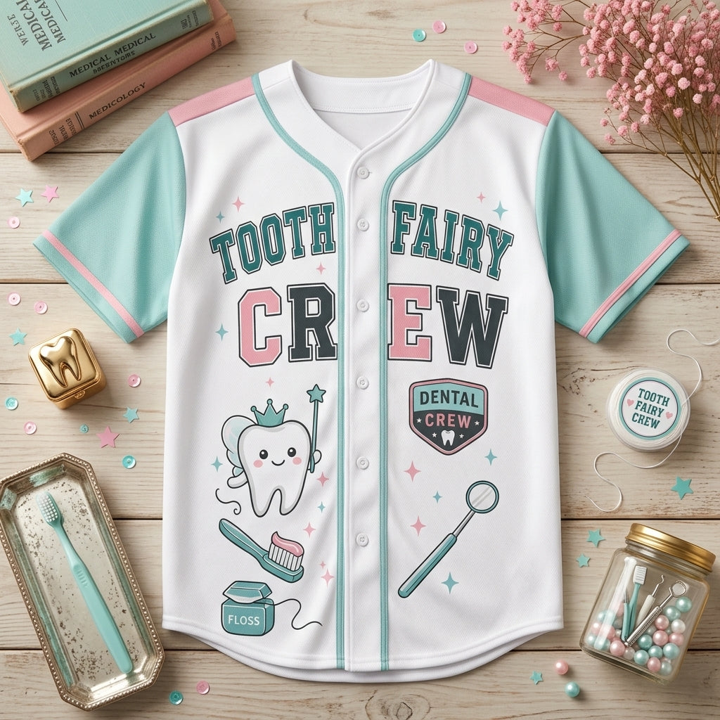Personalized Tooth Fairy Crew Baseball Jersey - Custom Name Gift for Dental Hygienists and Dentists