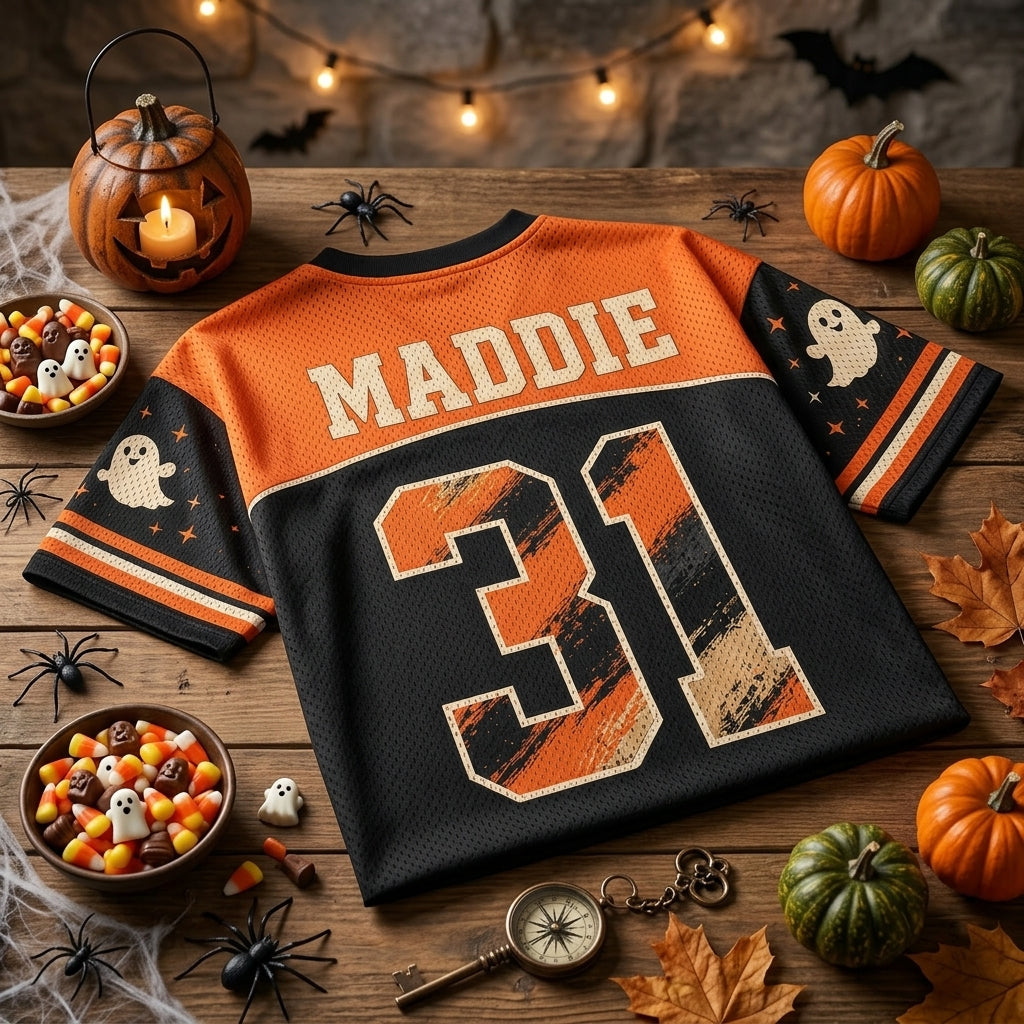 Personalized Trick or Treat Ghost Halloween Football Jersey - Customized Name and Number Sportswear