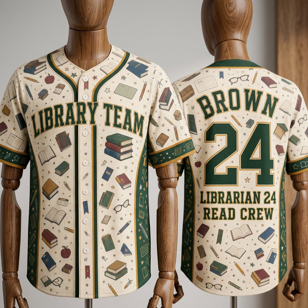 Personalized Library Team Baseball Jersey - Custom Name & Number Librarian Shirt - Book Lover Read Crew Apparel