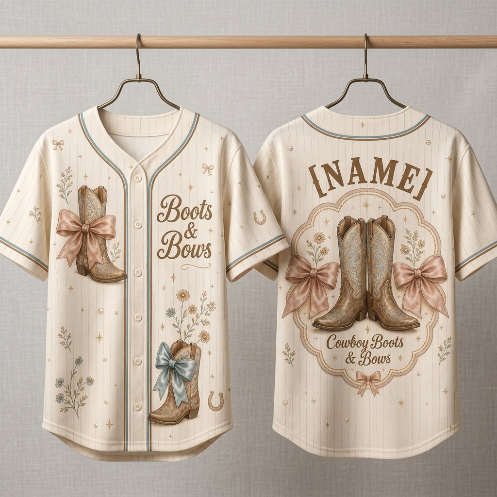 Personalized Boots & Bows Baseball Jersey - Custom Cowgirl Western Aesthetic Shirt
