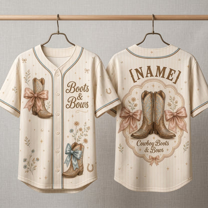 Personalized Boots & Bows Baseball Jersey - Custom Cowgirl Western Aesthetic Shirt