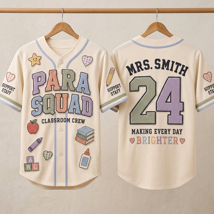 Personalized Para Squad Baseball Jersey Custom Teacher Name Classroom Crew Shirt Mrs Smith