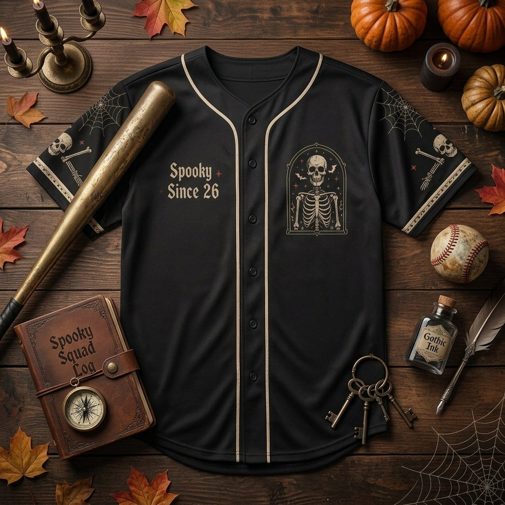 Personalized Spooky Skeleton Halloween Baseball Jersey - Custom Name and Number Goth Spirit Squad Athletic Shirt
