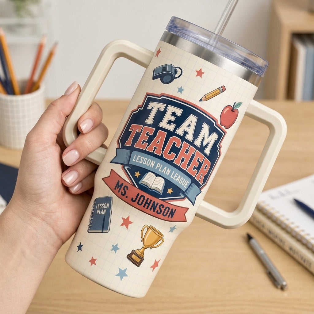 Personalized Team Teacher 40oz Tumbler with Handle - Custom Name Classroom MVP Gift