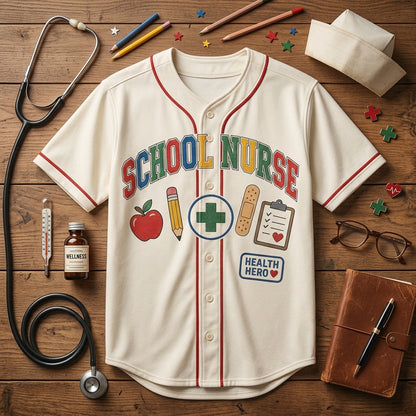 Personalized School Nurse Baseball Jersey - Keeping Tiny Humans Well Athletic Shirt - Health Hero Gift