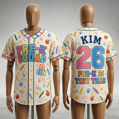 Personalized Pre-K Squad Baseball Jersey - Custom Name & Number Teacher Gift - Preschool Tiny Team Apparel