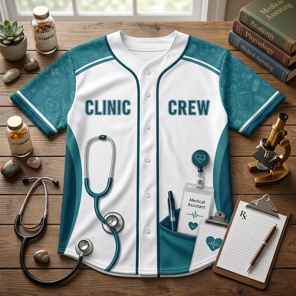 Personalized Medical Assistant Baseball Jersey - Custom Name Clinic Crew Healthcare Uniform Gift - baseball jersey product view 4