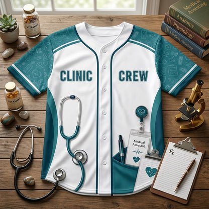 Personalized Medical Assistant Baseball Jersey - Custom Name Clinic Crew Healthcare Uniform Gift - baseball jersey product view 4