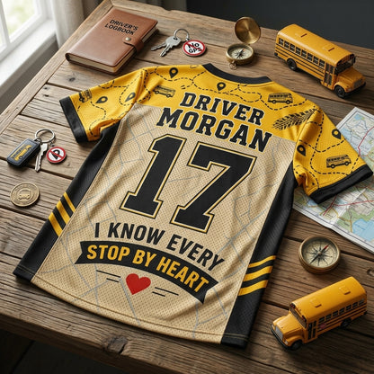 Personalized School Bus Driver Football Jersey - Custom Name & Number Route Legend Mesh Jersey Gift