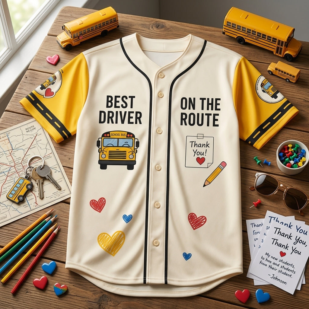 Personalized School Bus Driver Baseball Jersey - Custom Name & Number Appreciation Gift - Breathable Athletic Shirt