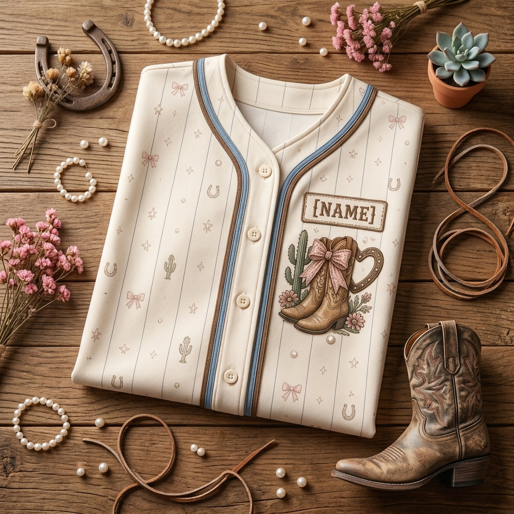 Personalized Coquette Cowgirl Club Baseball Jersey - Custom Name Western Aesthetic Cowgirl Boots & Bows
