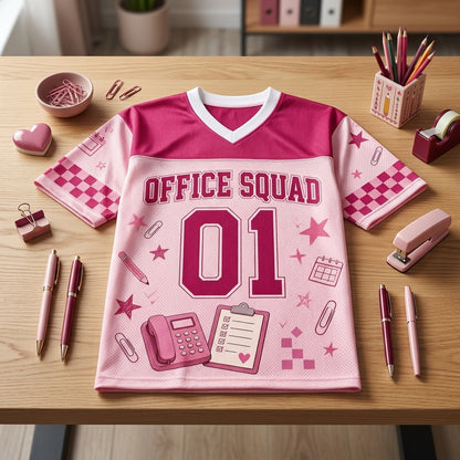 Personalized Office Squad Mesh Football Jersey - Custom Name & Number Pink Front Office Shirt