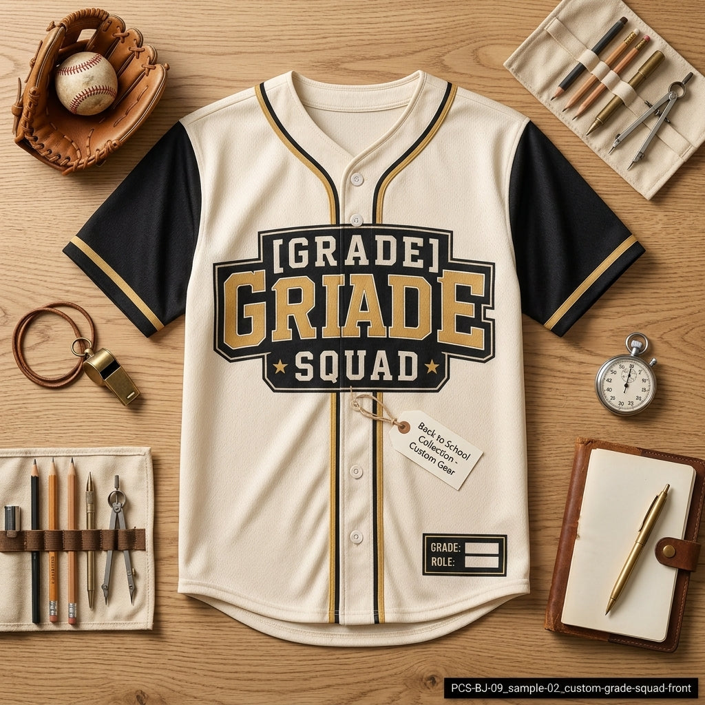 Personalized Back to School Grade Squad Baseball Jersey - Custom Varsity Name & Number Shirt