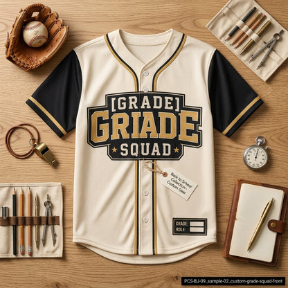 Personalized Back to School Grade Squad Baseball Jersey - Custom Varsity Name & Number Shirt