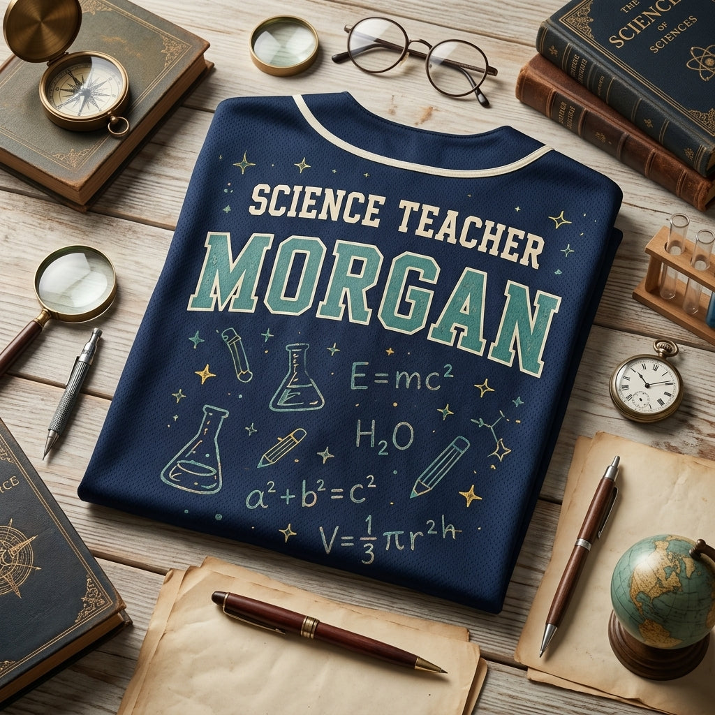 Personalized Science Teacher Crew Baseball Jersey - Custom Name STEM Educator Apparel