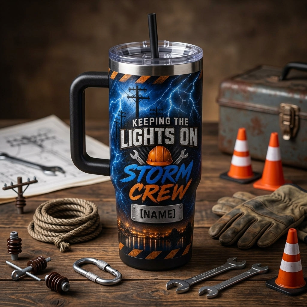 Personalized Storm Crew Lineman 40oz Tumbler with Handle - Custom Name Utility Worker Gift product view 3
