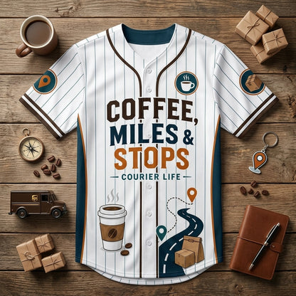Personalized Courier Life Baseball Jersey - Custom Name Fueled by Caffeine and Routes Delivery Driver Gift