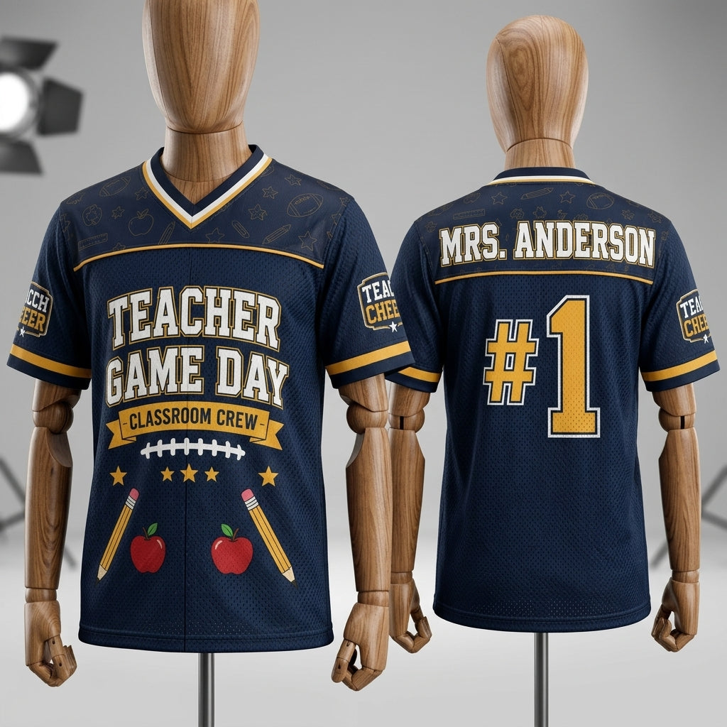 Personalized Teacher Game Day Football Jersey - Custom Name Classroom Crew School Spirit Shirt