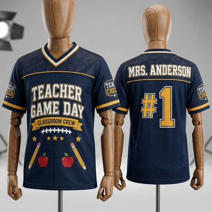 Personalized Teacher Game Day Football Jersey - Custom Name Classroom Crew School Spirit Shirt