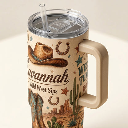 Personalized Western Cowboy 40oz Tumbler with Handle - Custom Name Rodeo Gift