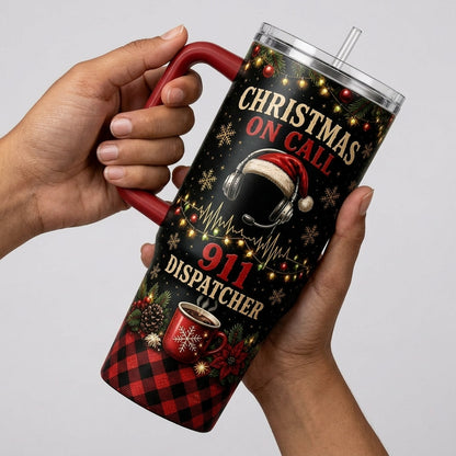 Personalized 911 Dispatcher Christmas 40oz Tumbler with Handle, Custom Name Holiday Gift