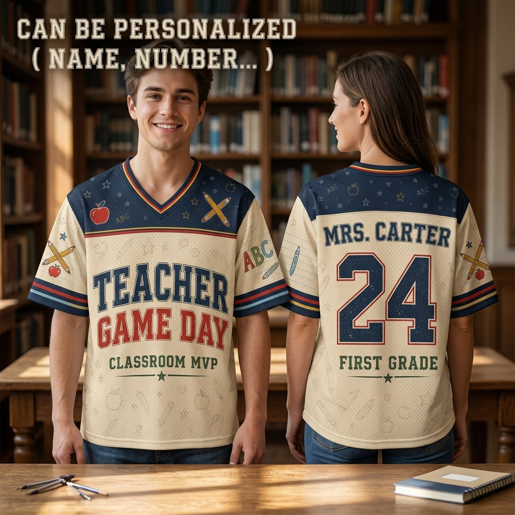 Personalized Teacher Game Day Baseball Jersey - Custom Name and Grade Classroom MVP Shirt