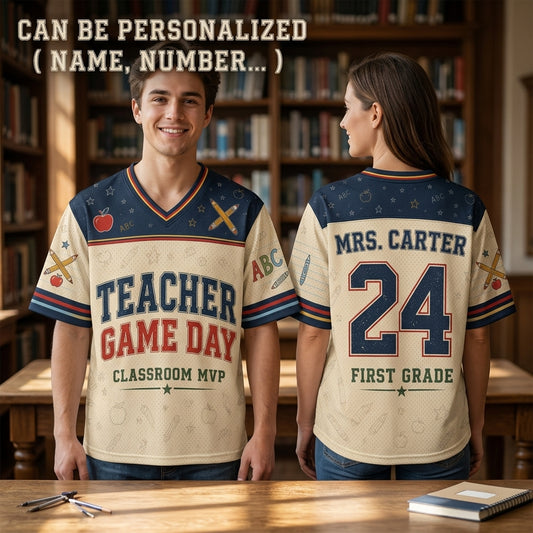 Personalized Teacher Game Day Baseball Jersey - Custom Name and Grade Classroom MVP Shirt