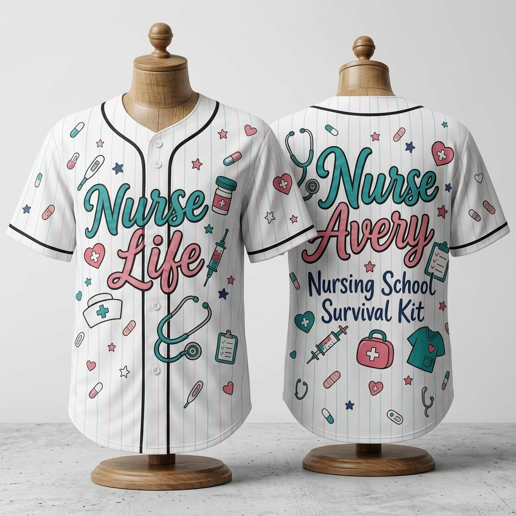 Personalized Nurse Life Baseball Jersey - Custom Name Nursing School Survival Kit Apparel