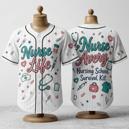 Personalized Nurse Life Baseball Jersey - Custom Name Nursing School Survival Kit Apparel