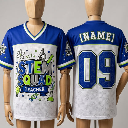 Personalized STEM Squad Teacher Football Jersey - Custom Name Science Educator Mesh Shirt