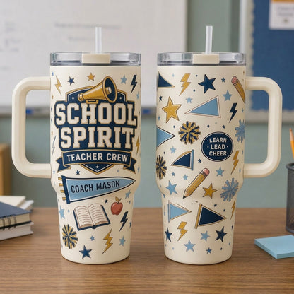 Personalized School Spirit Teacher Crew 40oz Tumbler with Handle - Custom Coach & Educator Gift