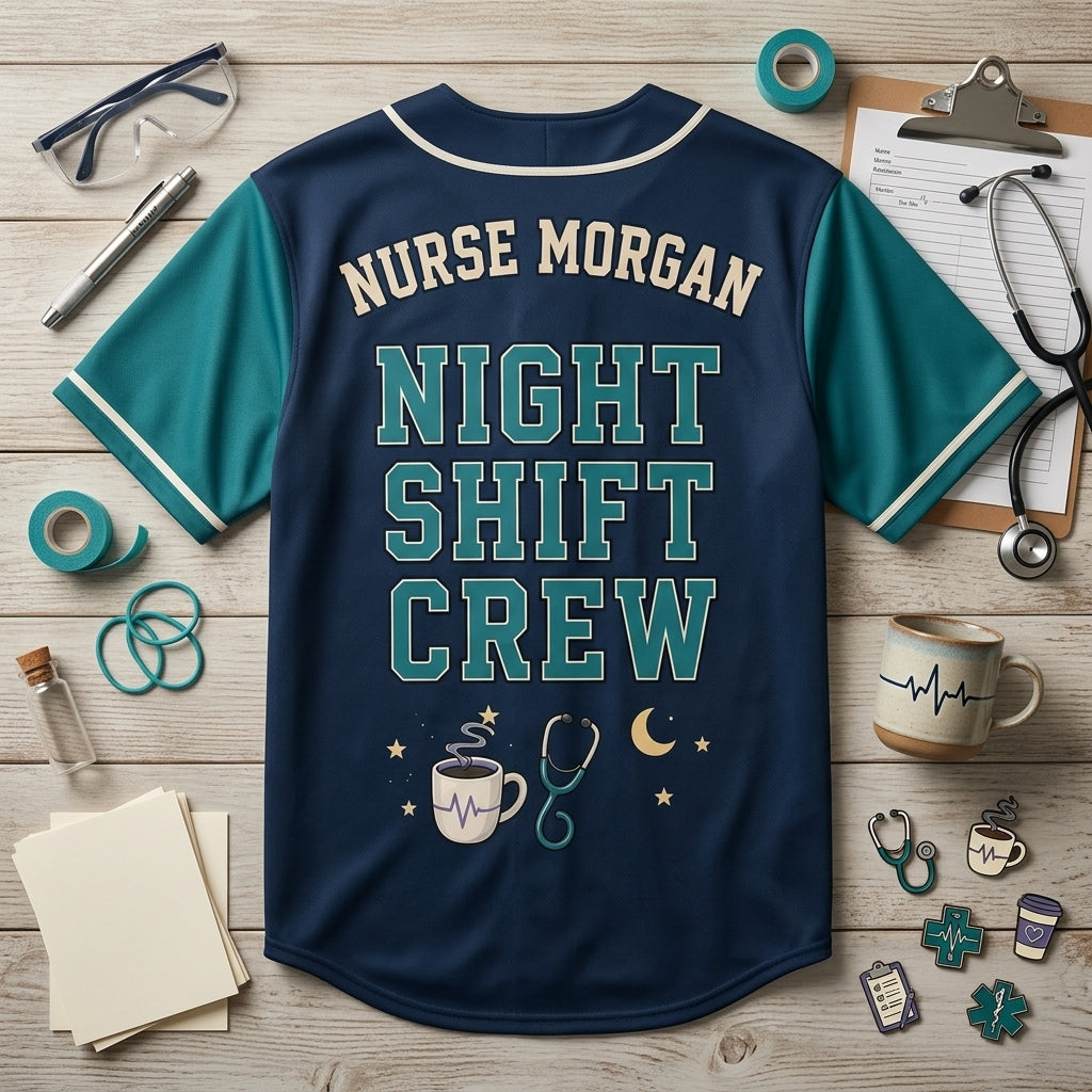 Personalized Night Shift Nurse Survival Club Baseball Jersey - Custom Name Nursing Crew Gift