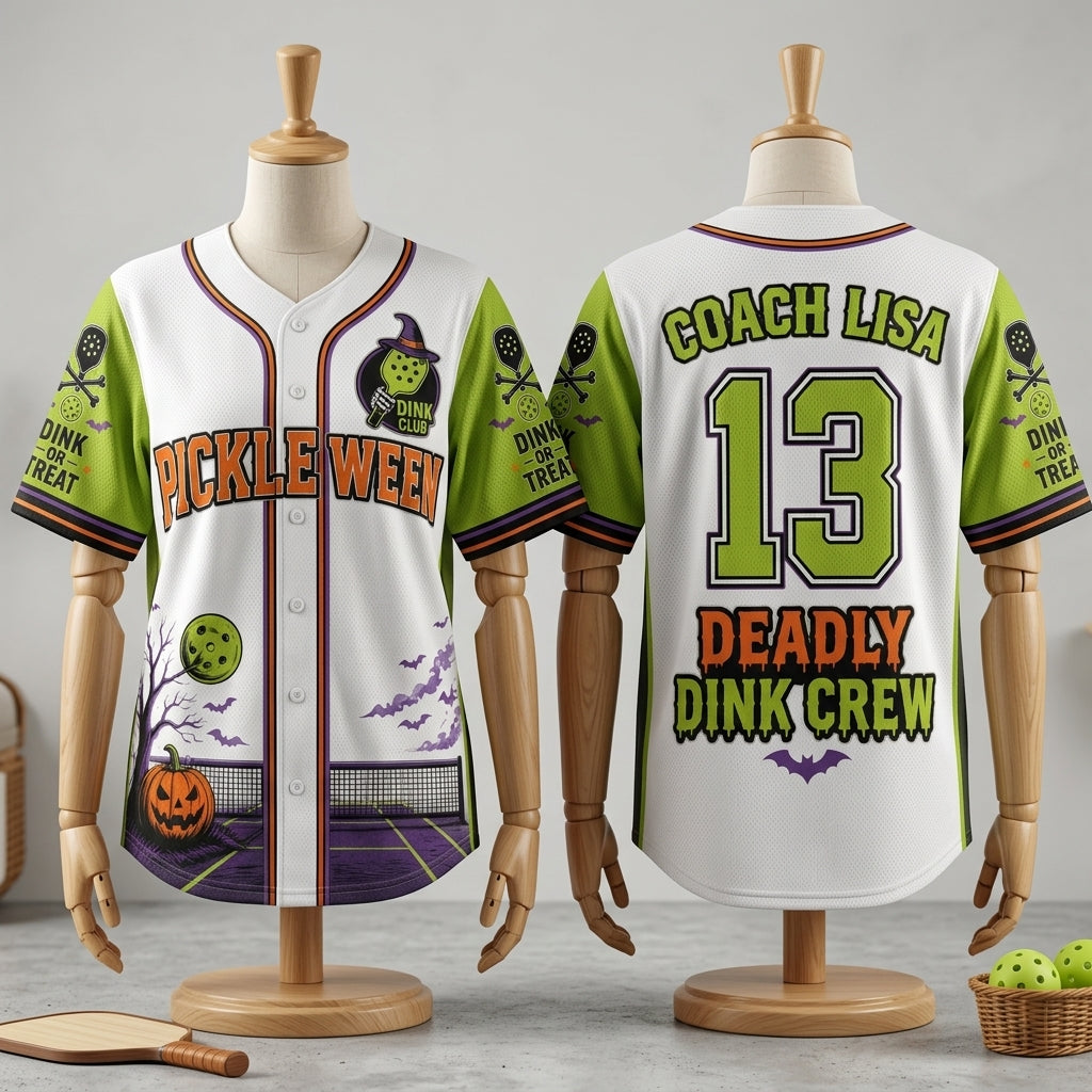 Personalized Pickleween Halloween Baseball Jersey - Custom Name & Number Pickleball Team Uniform