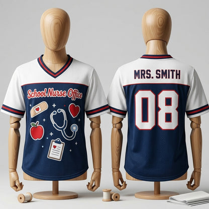 Personalized School Nurse Office Football Jersey - Custom Name & Number Hybrid Mesh Shirt