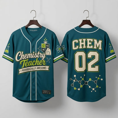 Personalized Chemistry Teacher Baseball Jersey - Custom Name & Number Periodically Awesome Science Gift